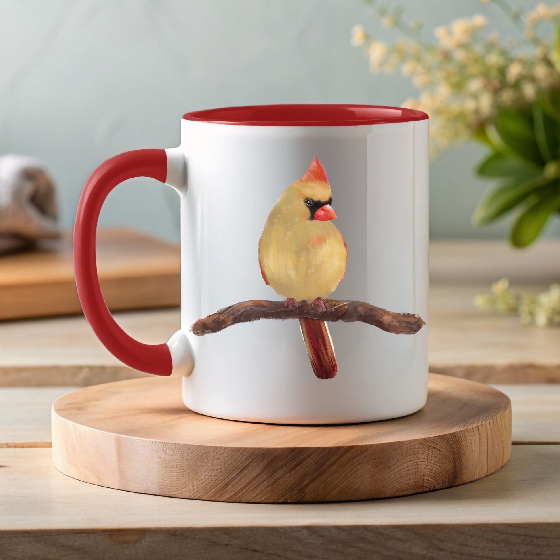 Northern Cardinal Mug with Unique Female Illustration - MerikaArt