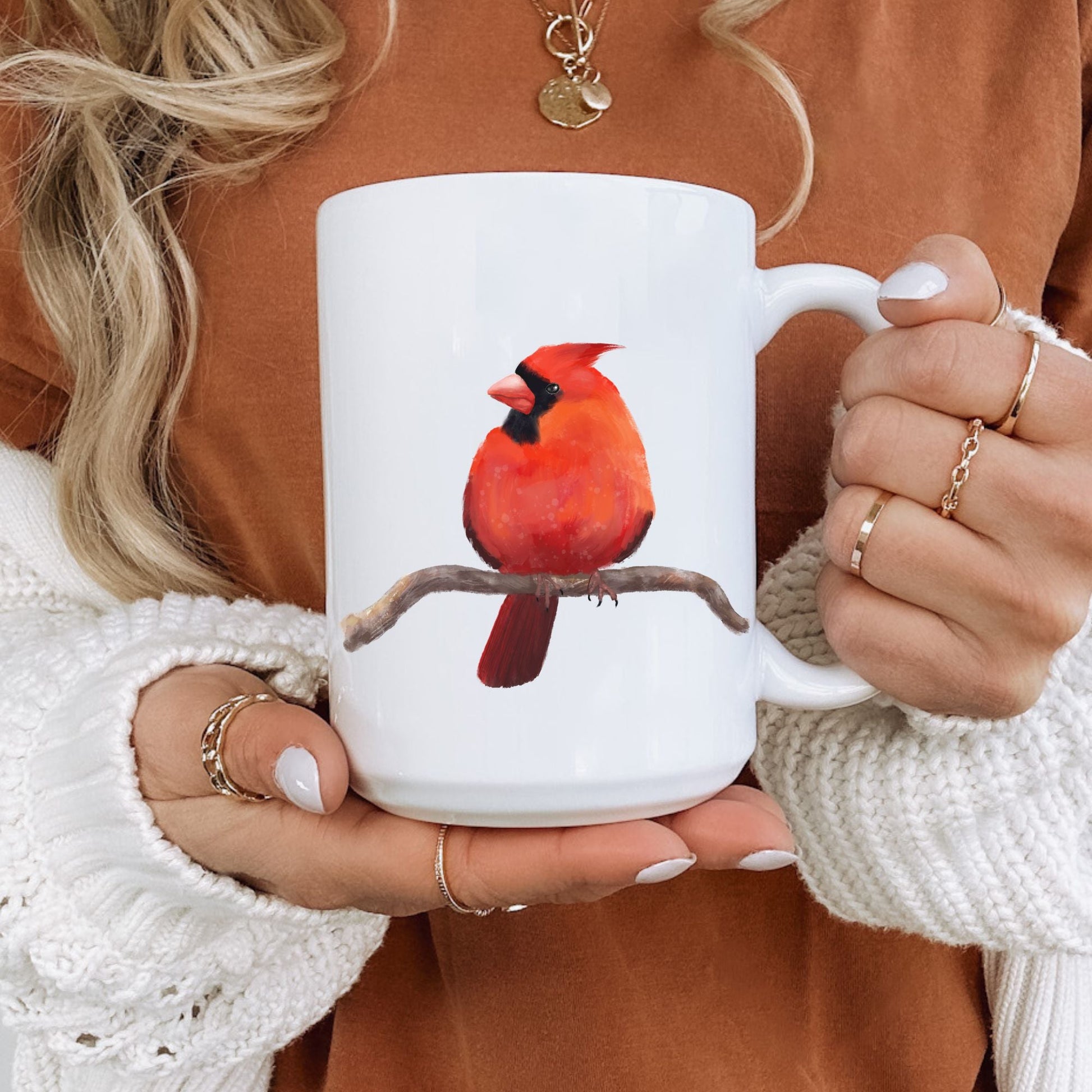 Northern Cardinal Mug with Vibrant Male Illustration - MerikaArt