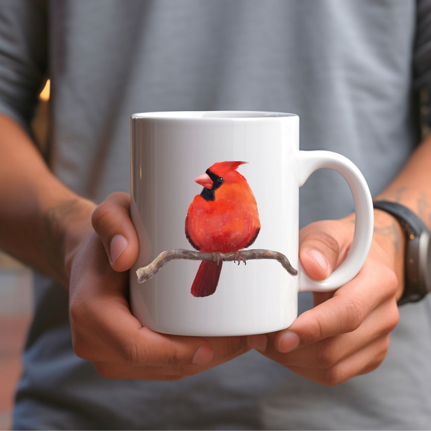 Northern Cardinal Mug with Vibrant Male Illustration - MerikaArt