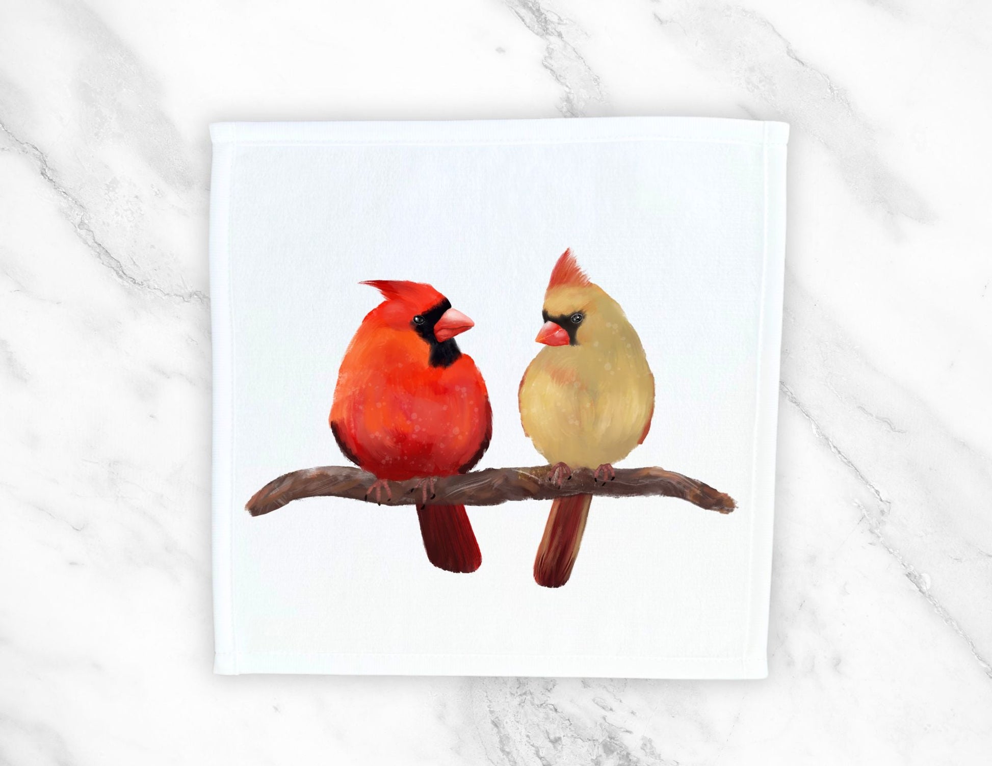 Northern Cardinal Pair Bird Washcloth - MerikaArt