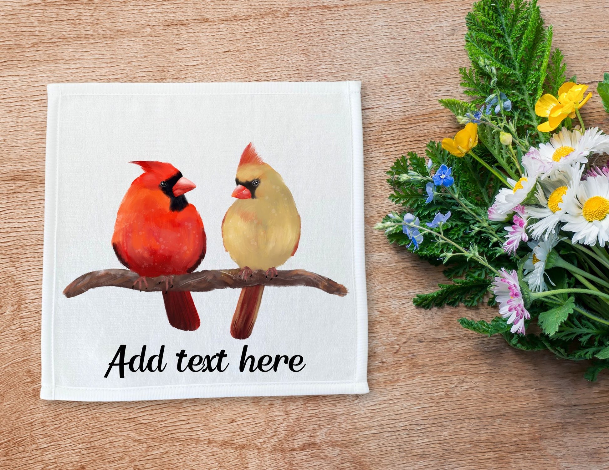 Northern Cardinal Pair Bird Washcloth - MerikaArt