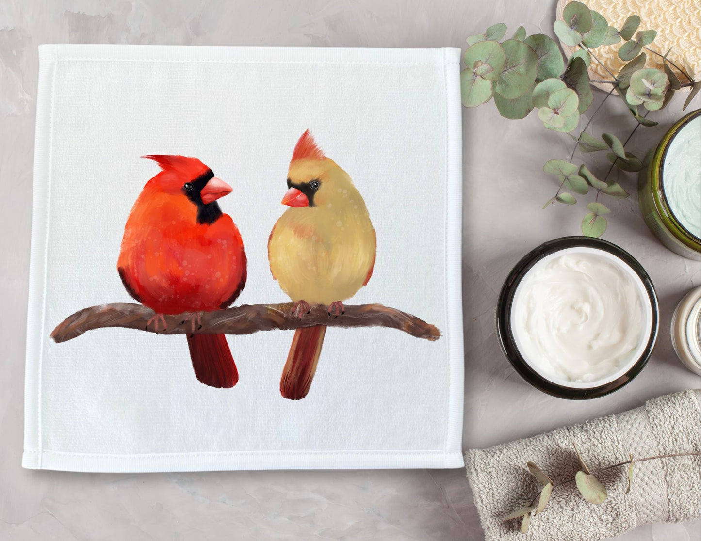 Northern Cardinal Pair Bird Washcloth - MerikaArt