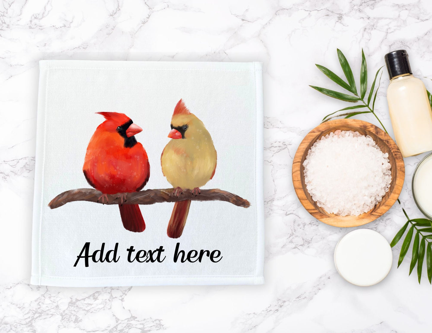 Northern Cardinal Pair Bird Washcloth - MerikaArt