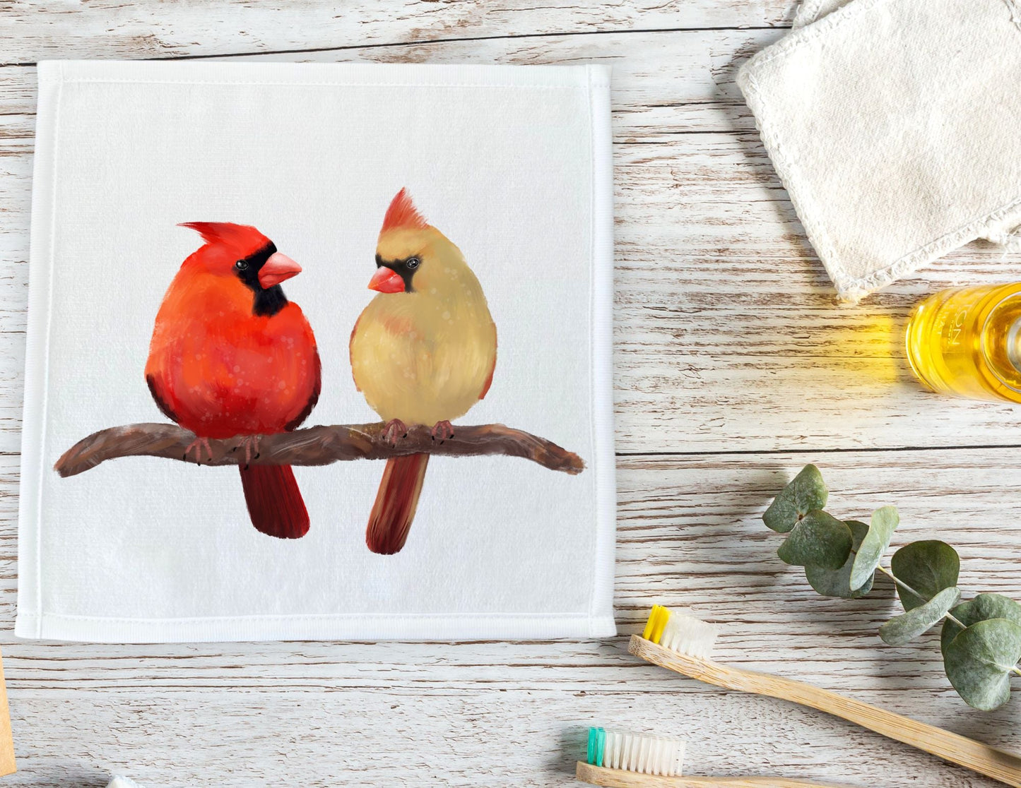 Northern Cardinal Pair Bird Washcloth - MerikaArt