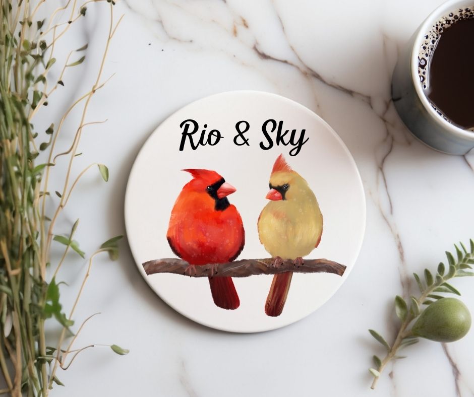 Northern Cardinal Pair Ceramic Coaster - MerikaArt