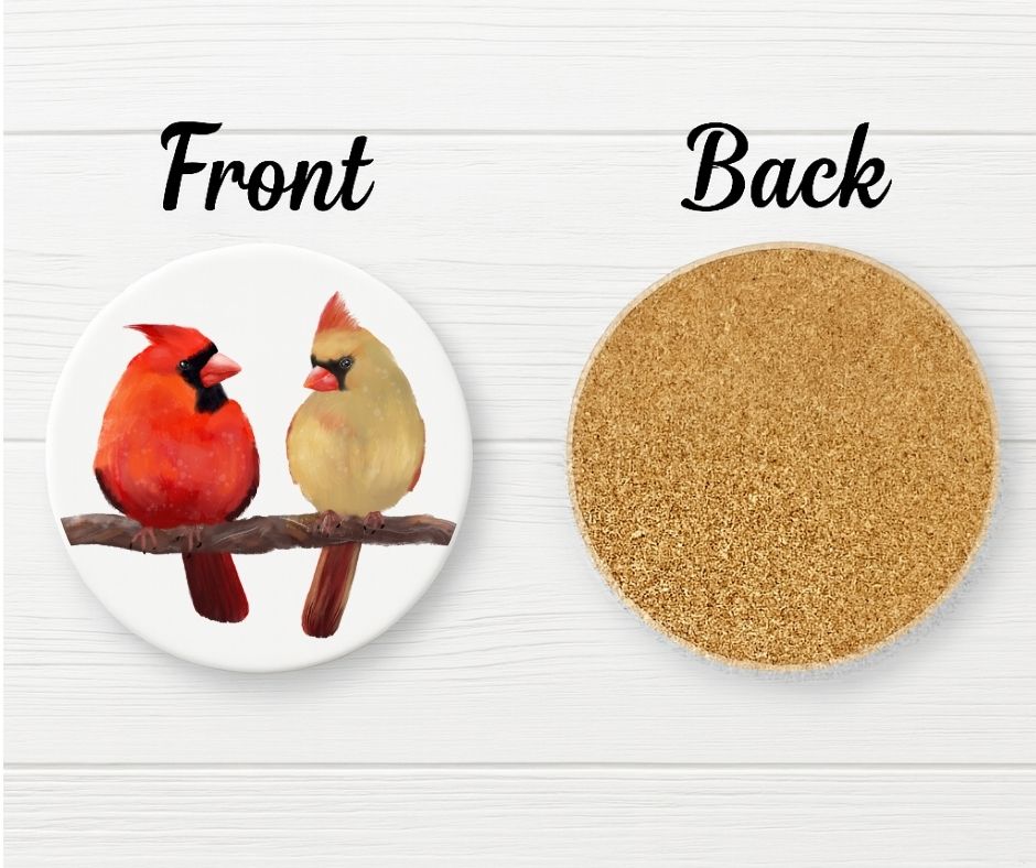 Northern Cardinal Pair Ceramic Coaster - MerikaArt