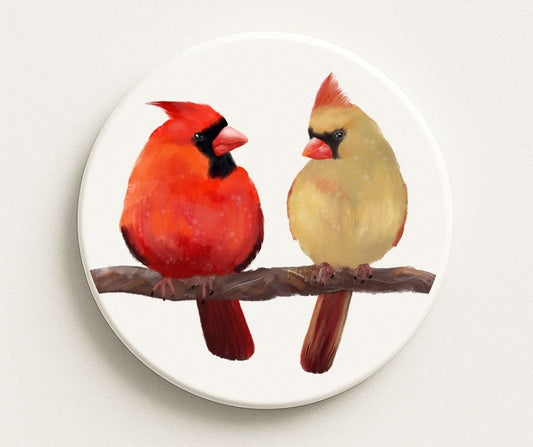 Northern Cardinal Pair Ceramic Coaster - MerikaArt