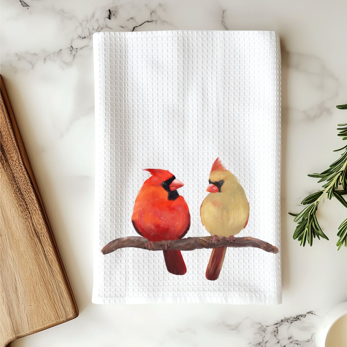 Northern Cardinal Pair Kitchen Towel - MerikaArt