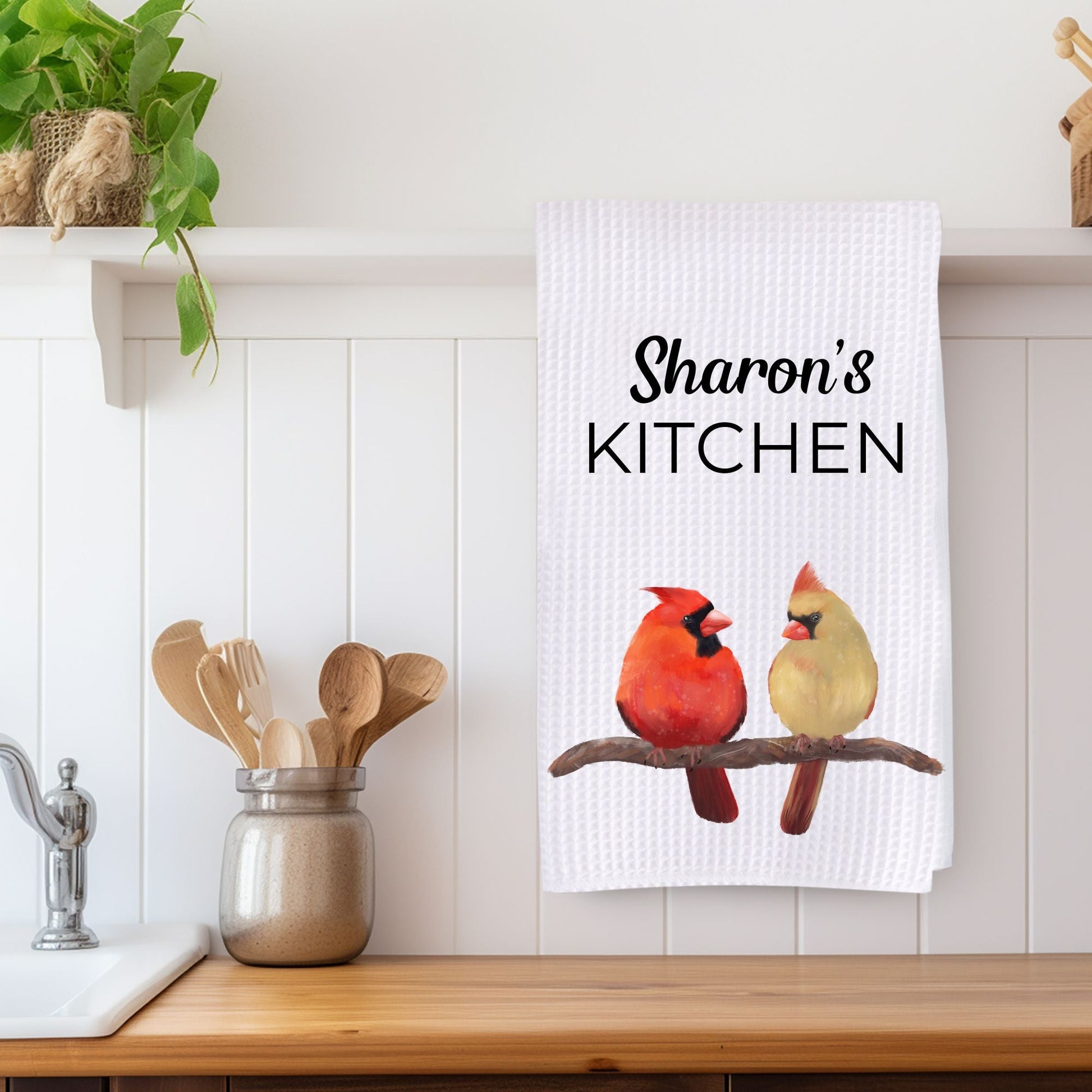 Northern Cardinal Pair Kitchen Towel - MerikaArt