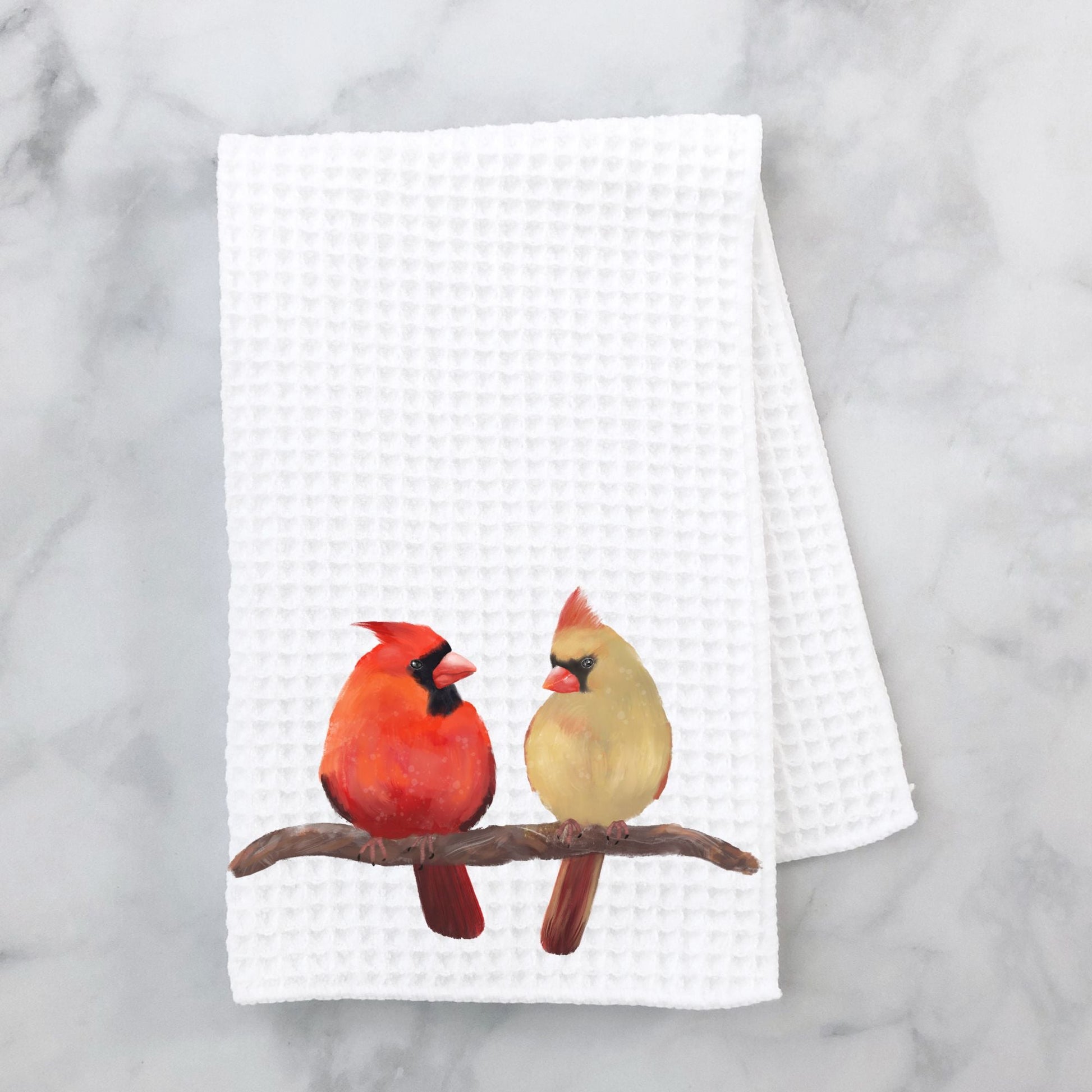 Northern Cardinal Pair Kitchen Towel - MerikaArt