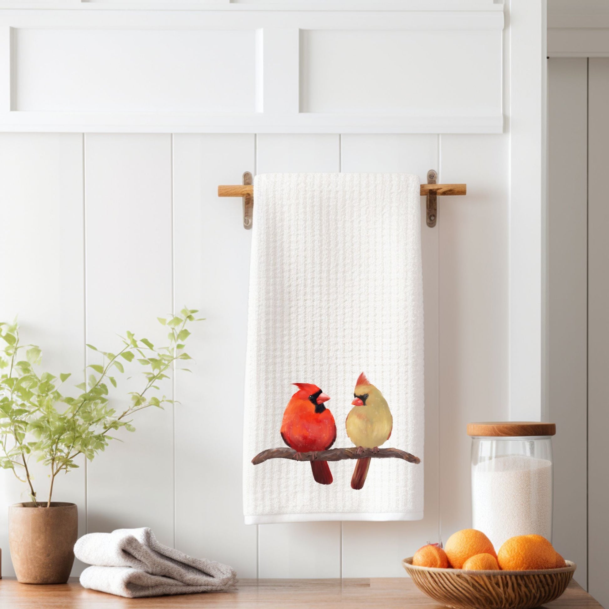 Northern Cardinal Pair Kitchen Towel - MerikaArt