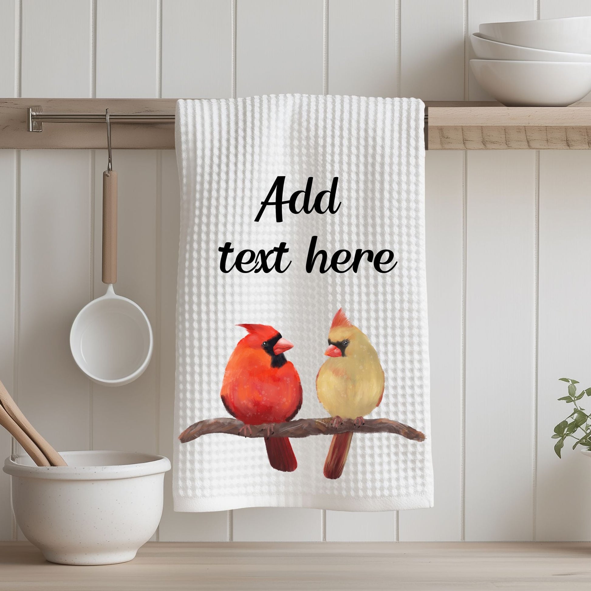 Northern Cardinal Pair Kitchen Towel - MerikaArt