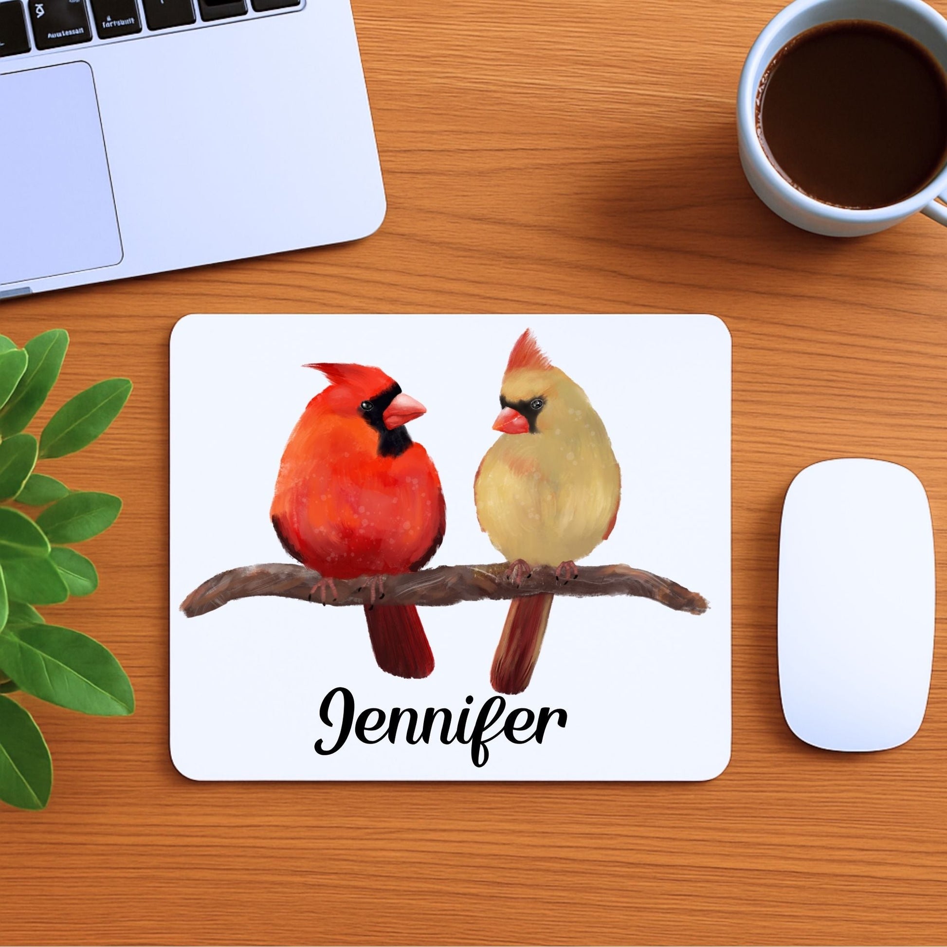 Northern Cardinal Pair Mousepad - MerikaArt