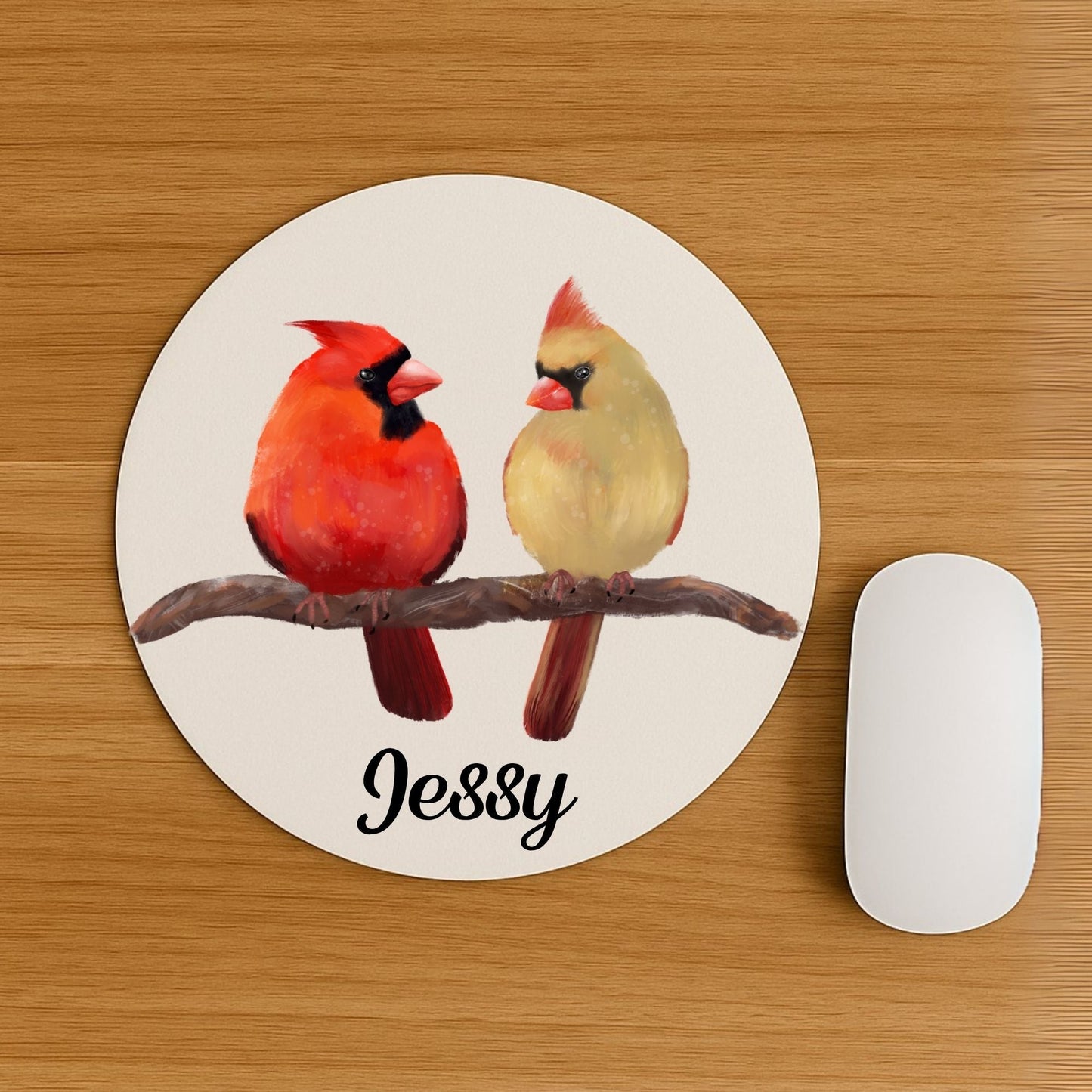 Northern Cardinal Pair Mousepad - MerikaArt