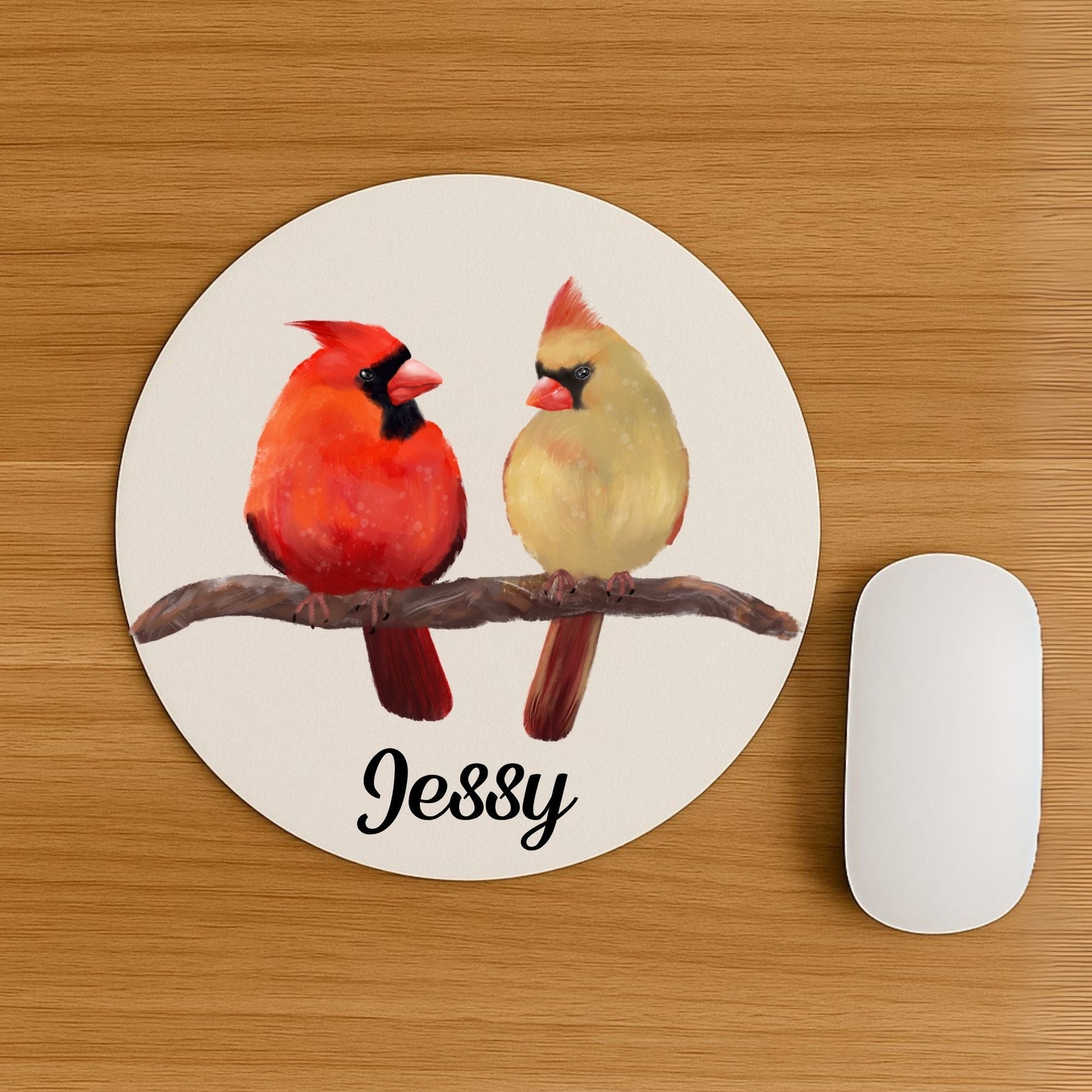 Northern Cardinal Pair Mousepad - MerikaArt