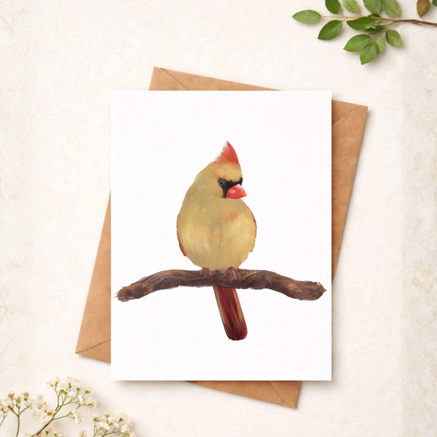 Northern Female Cardinal Postcard - MerikaArt