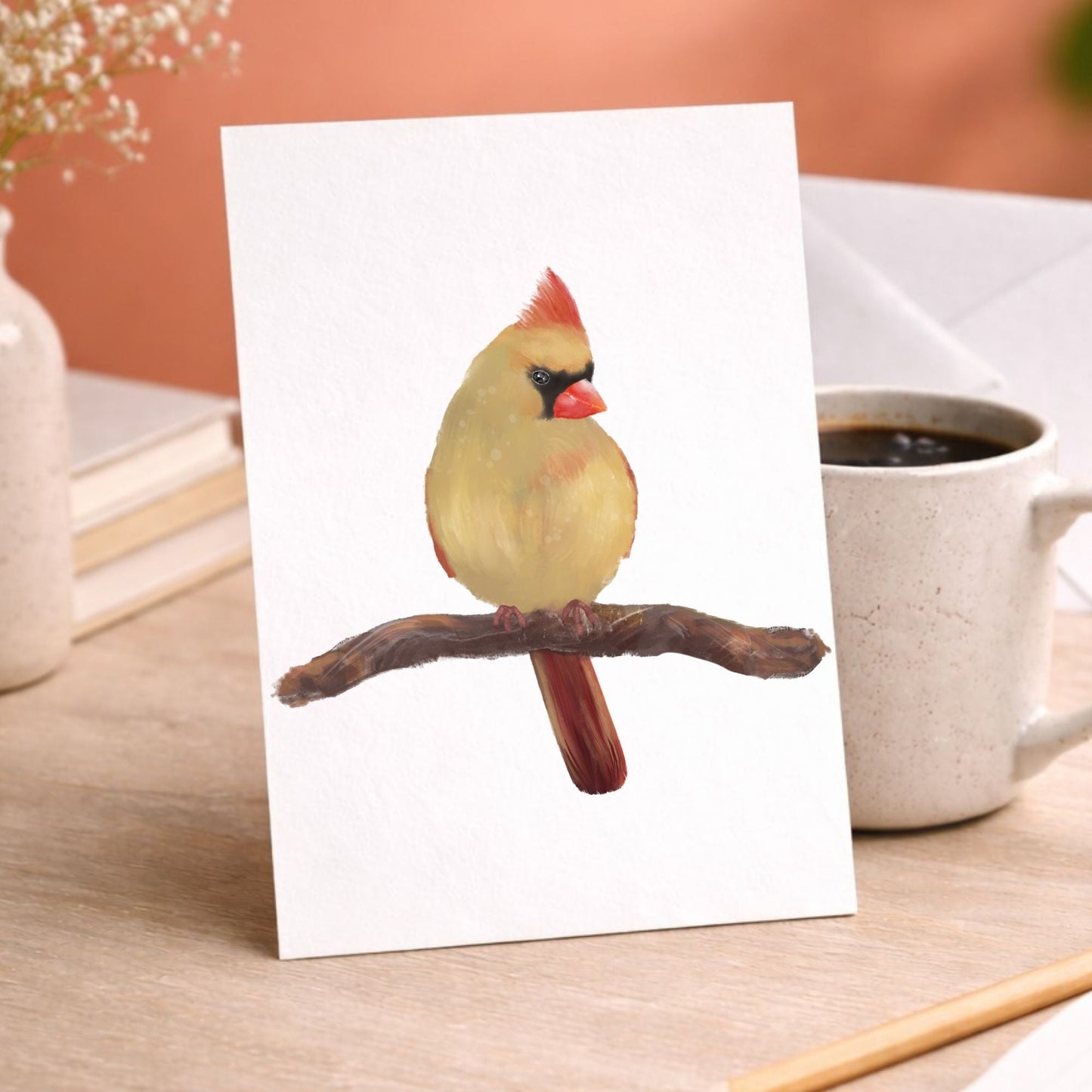 Northern Female Cardinal Postcard - MerikaArt
