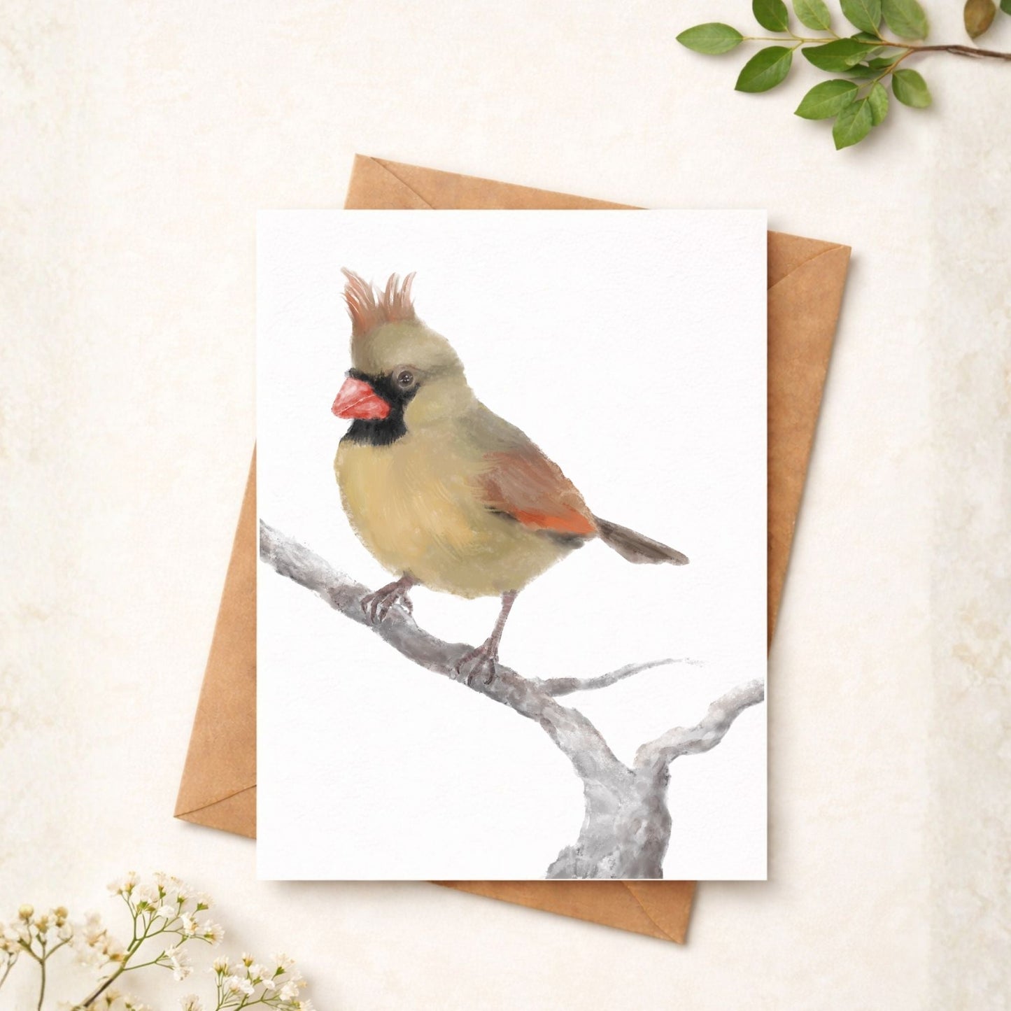 Northern Female Cardinal Postcard - MerikaArt