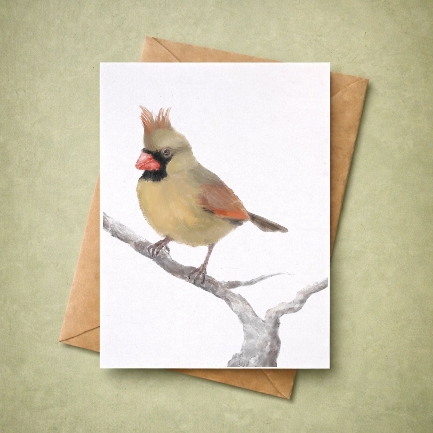 Northern Female Cardinal Postcard - MerikaArt