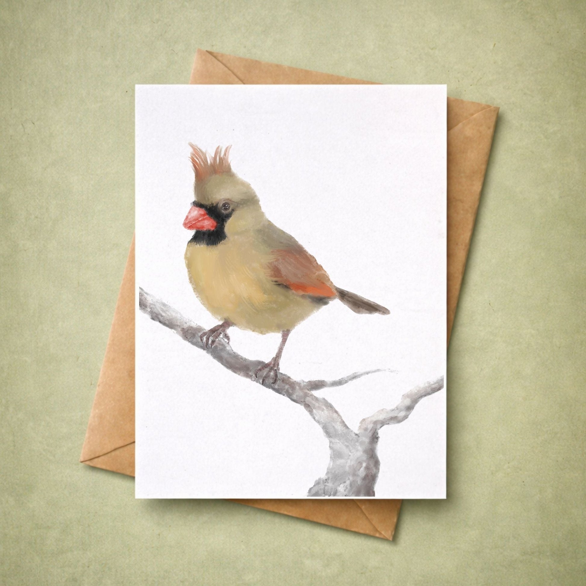 Northern Female Cardinal Postcard - MerikaArt