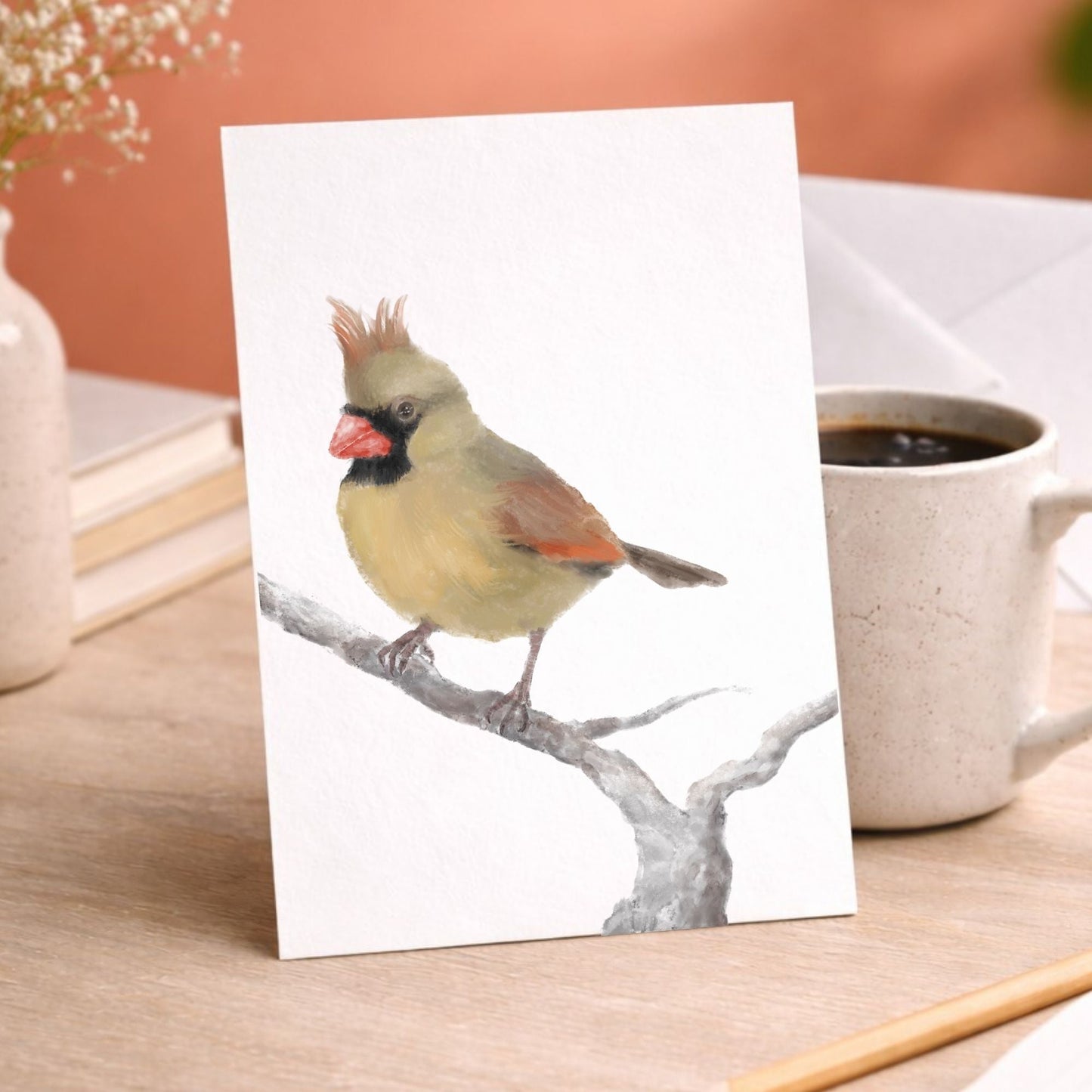 Northern Female Cardinal Postcard - MerikaArt