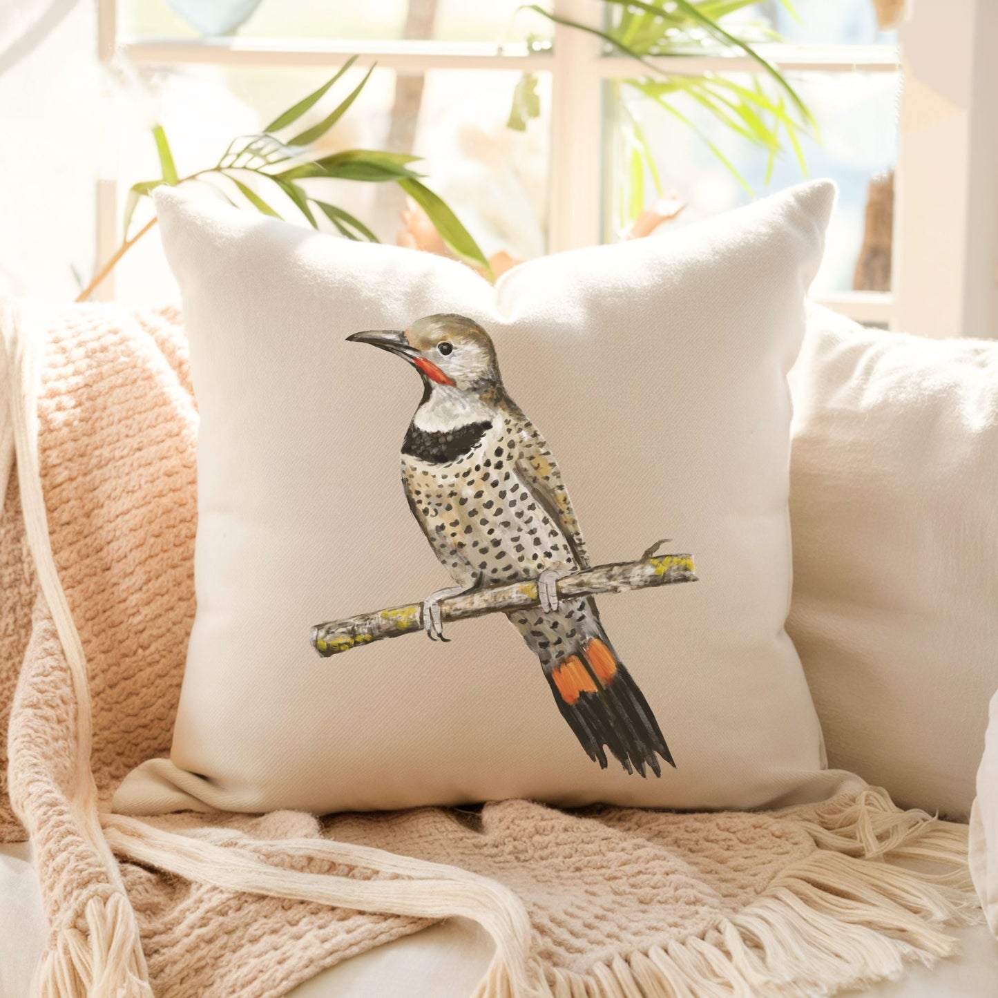 Northern Flicker Bird Pillow - MerikaArt