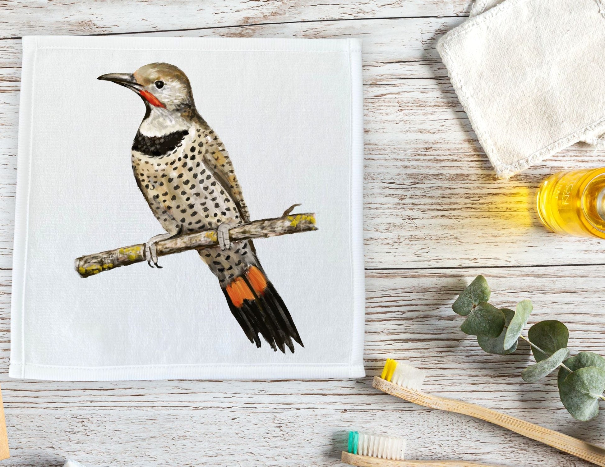 Northern Flicker Bird Washcloth - MerikaArt