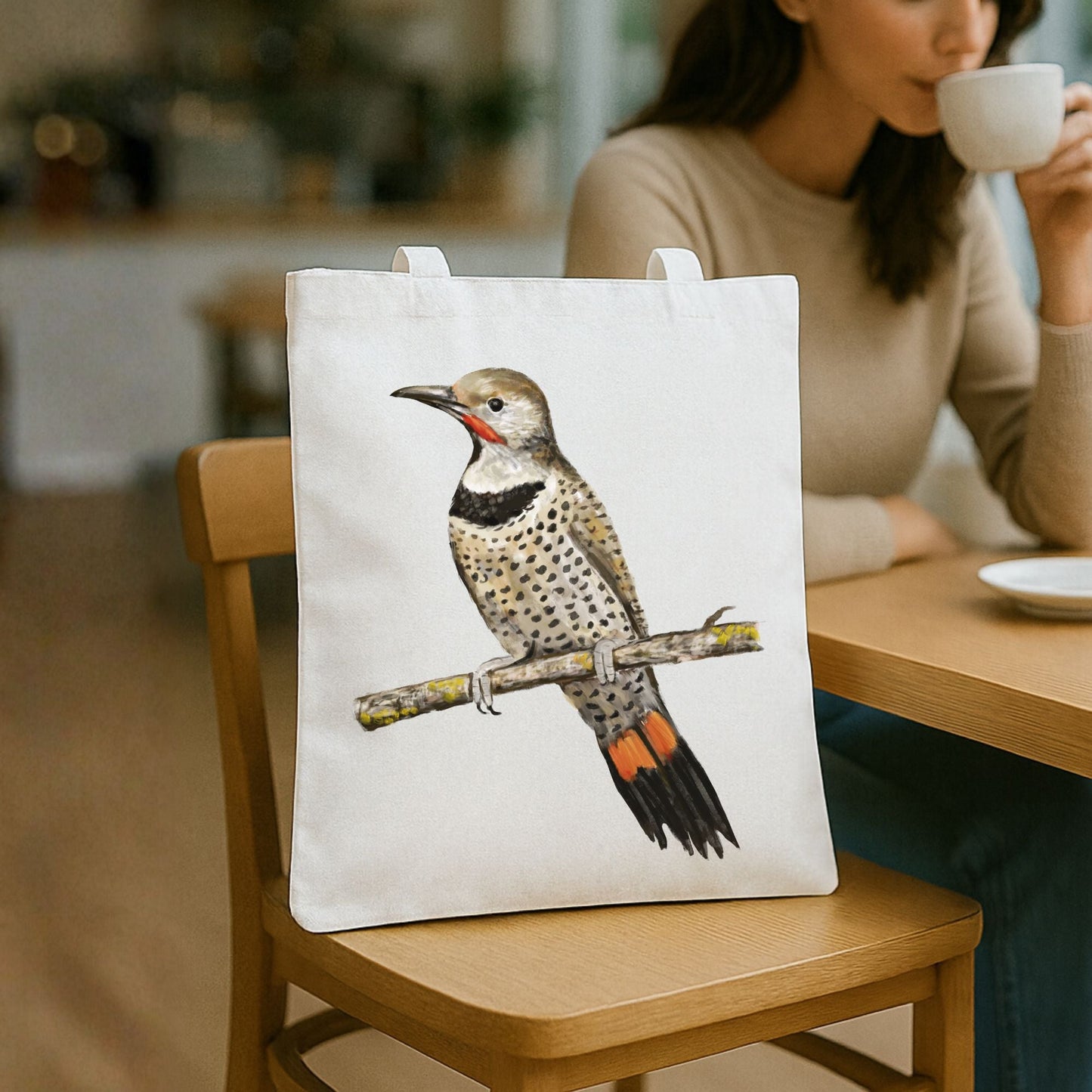 Northern Flicker Canvas Tote Bag - MerikaArt