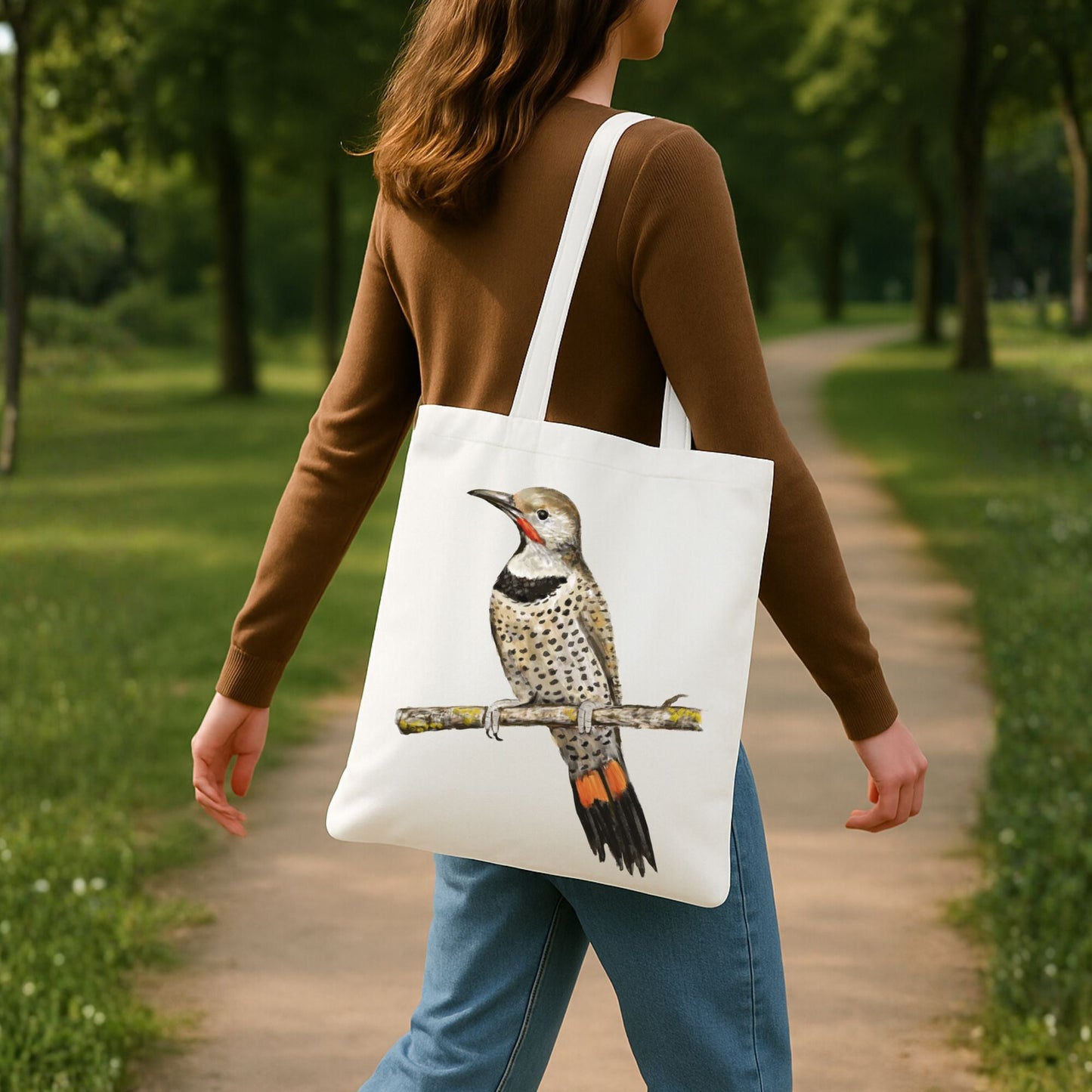Northern Flicker Canvas Tote Bag - MerikaArt