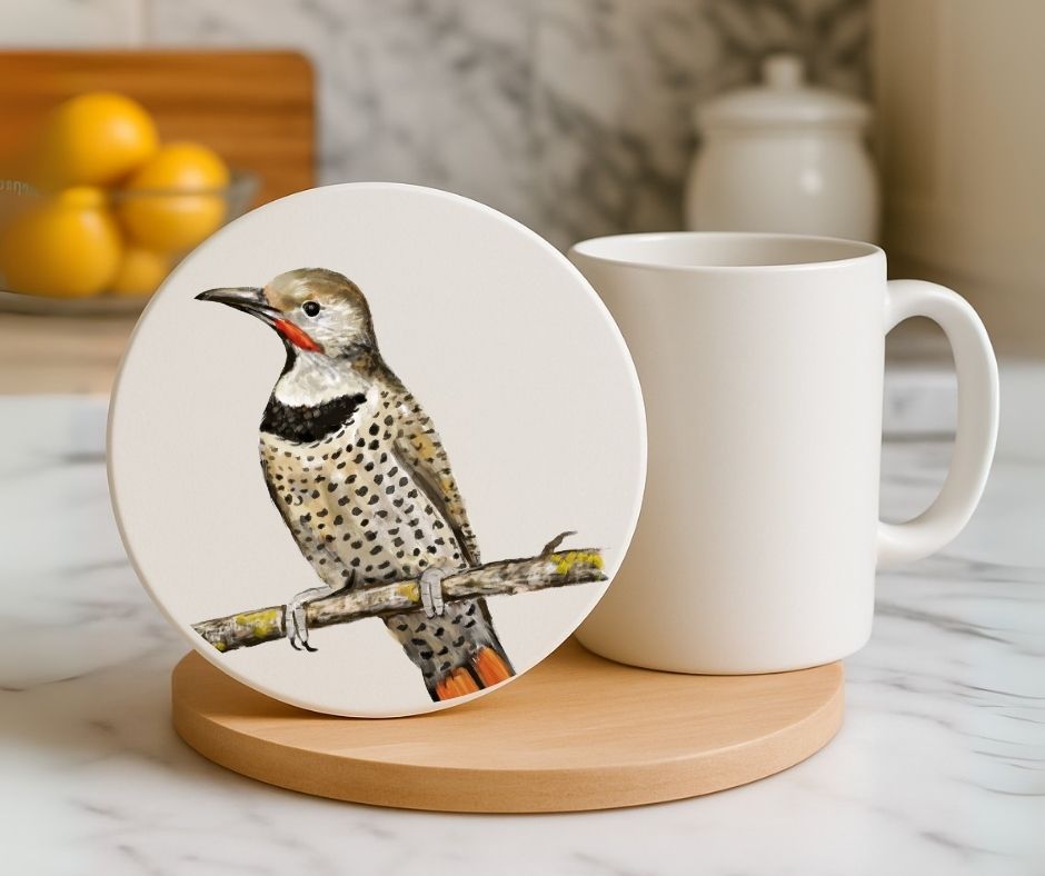 Northern Flicker Ceramic Coaster - MerikaArt