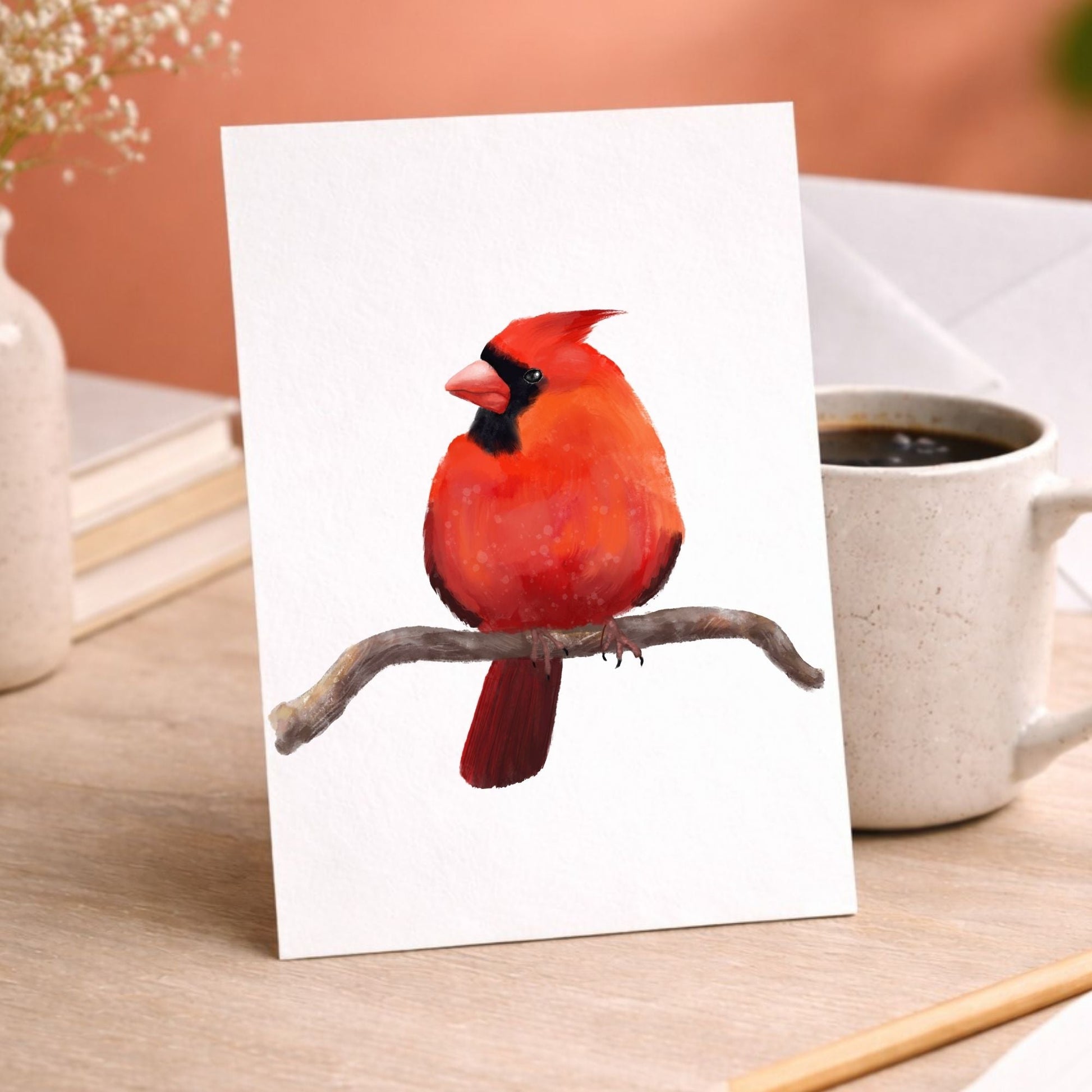 Northern Male Cardinal Postcard - MerikaArt