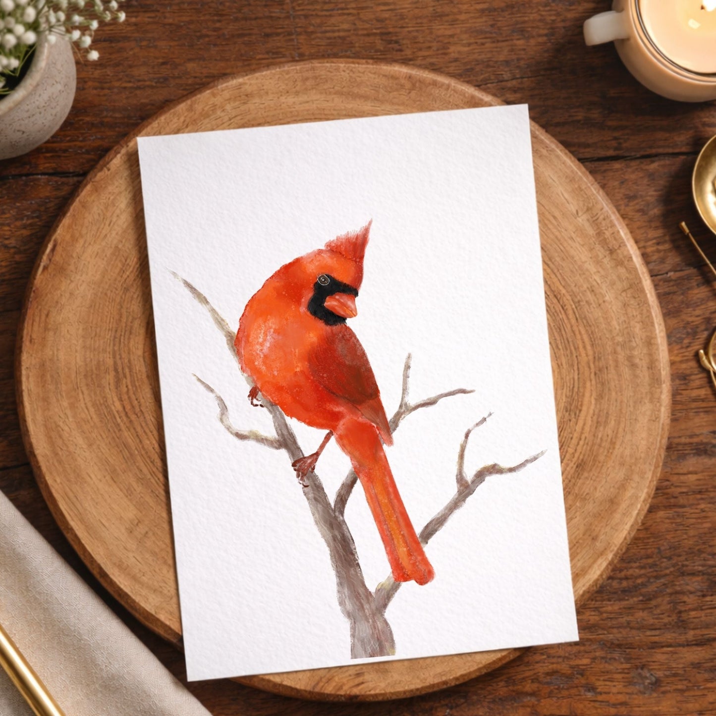 Northern Male Cardinal Postcard - MerikaArt