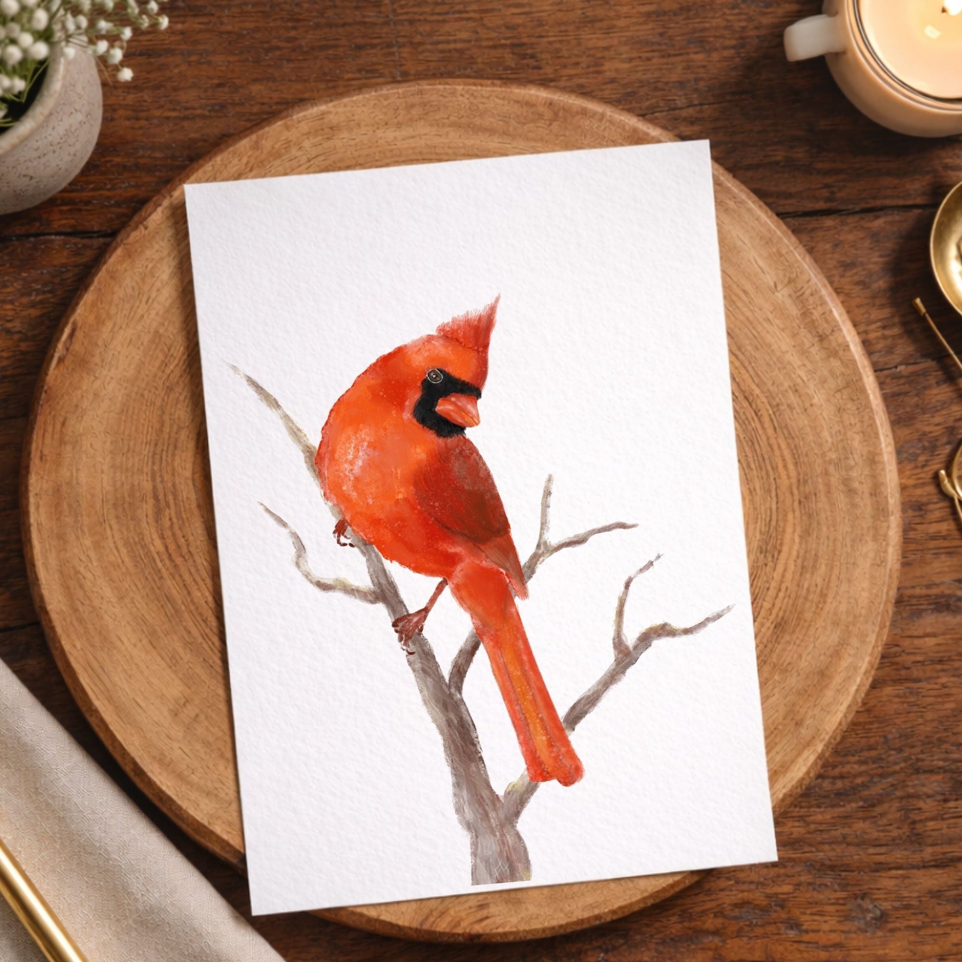 Northern Male Cardinal Postcard - MerikaArt