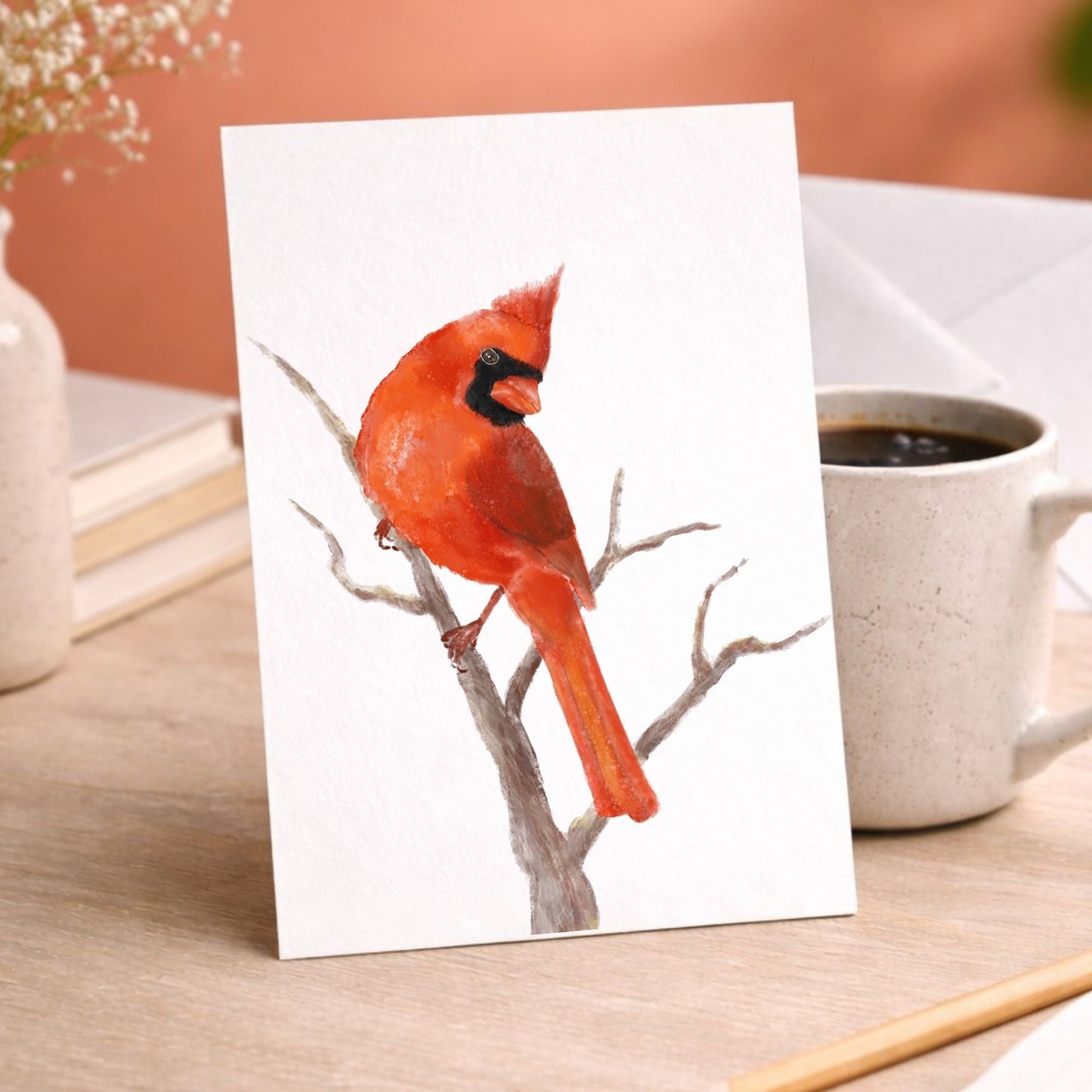 Northern Male Cardinal Postcard - MerikaArt