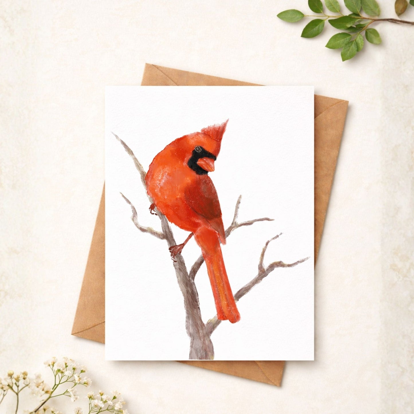 Northern Male Cardinal Postcard - MerikaArt
