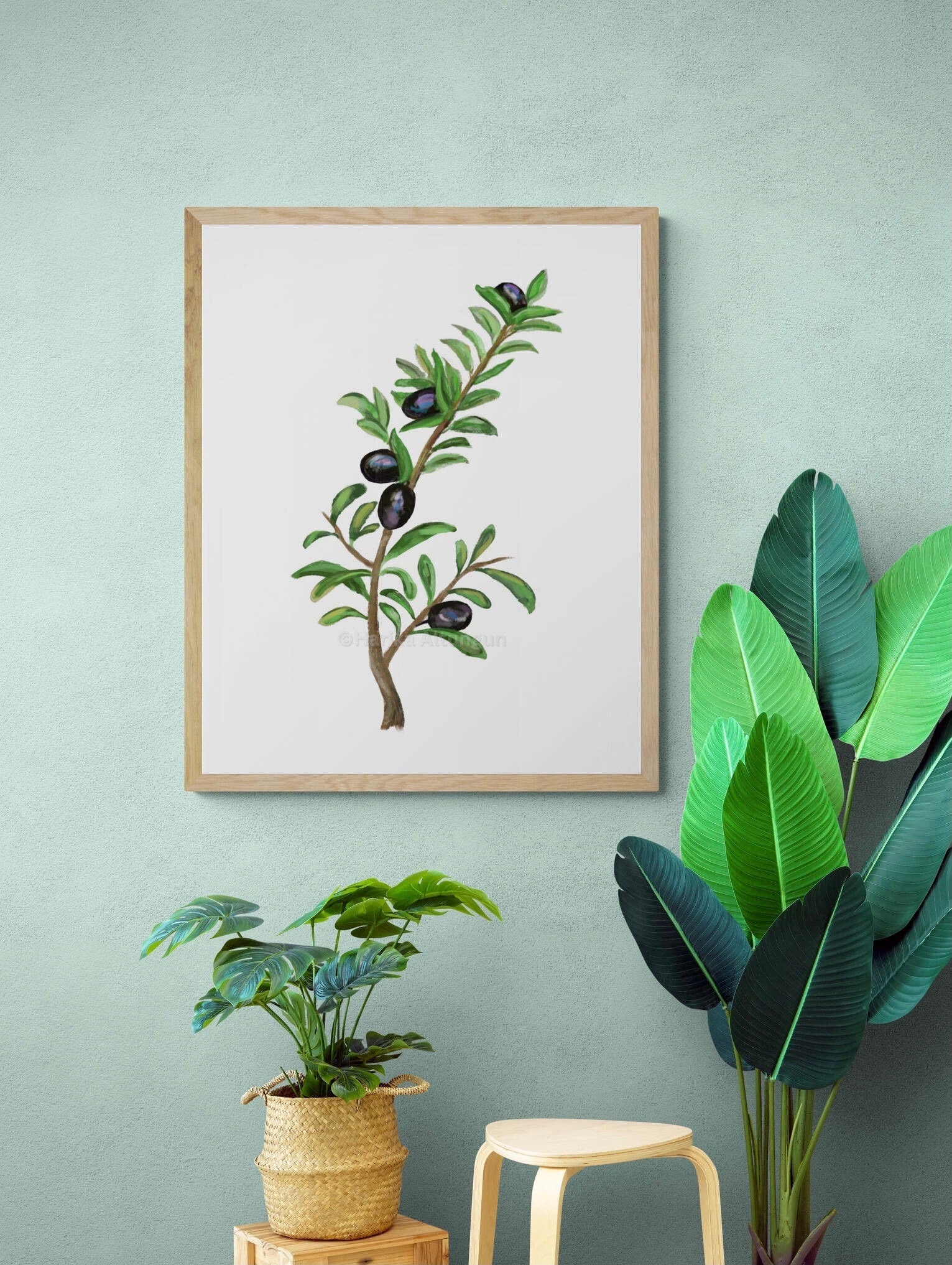 Olive Branch Art Print, Still Life Wall Art, Olive Leaf Decor, Dining Room Decor, Botanical Painting, Plant Illustration, Farmhouse Decor - MerikaArt