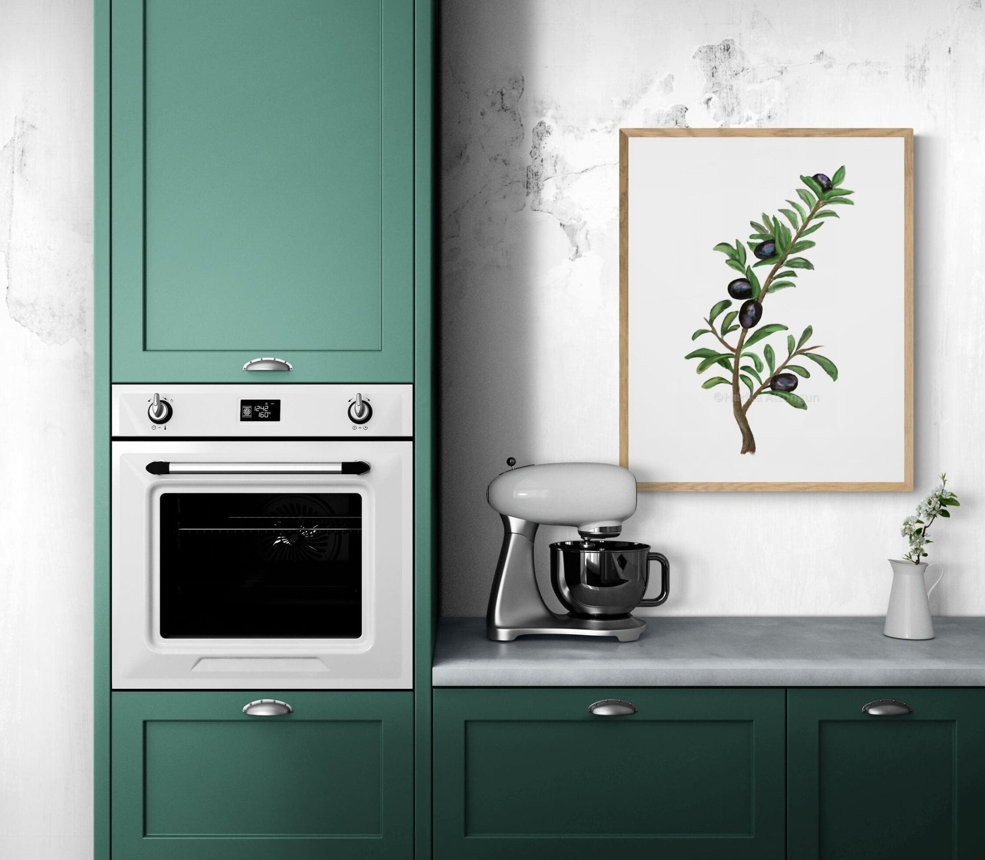 Olive Branch Art Print, Still Life Wall Art, Olive Leaf Decor, Dining Room Decor, Botanical Painting, Plant Illustration, Farmhouse Decor - MerikaArt