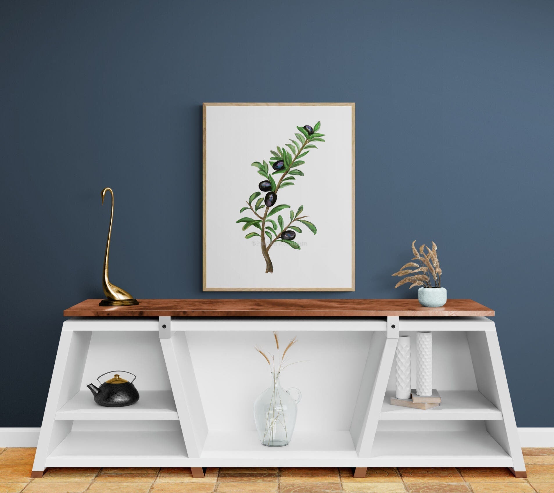 Olive Branch Art Print, Still Life Wall Art, Olive Leaf Decor, Dining Room Decor, Botanical Painting, Plant Illustration, Farmhouse Decor - MerikaArt