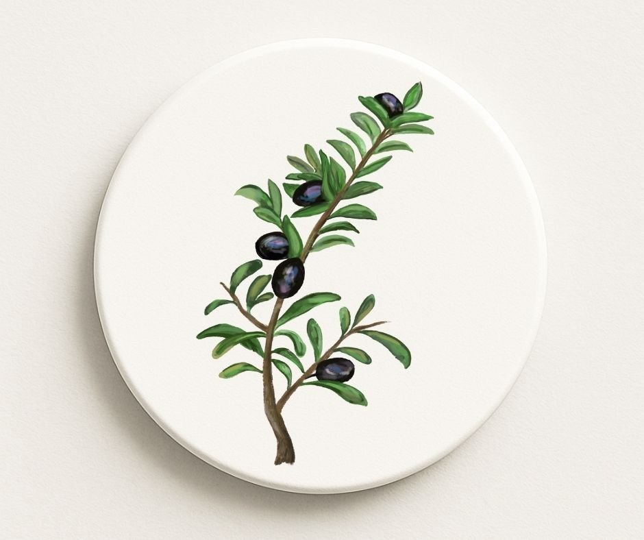 Olive Branch Ceramic Coaster - MerikaArt