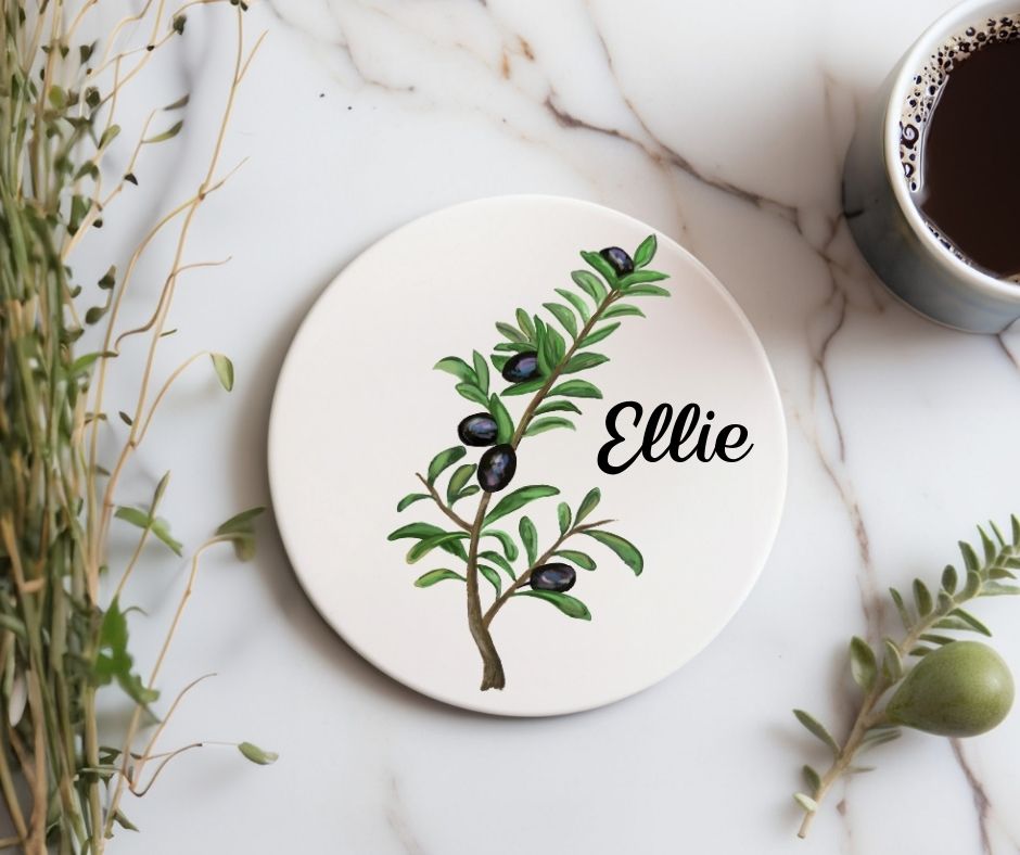 Olive Branch Ceramic Coaster - MerikaArt