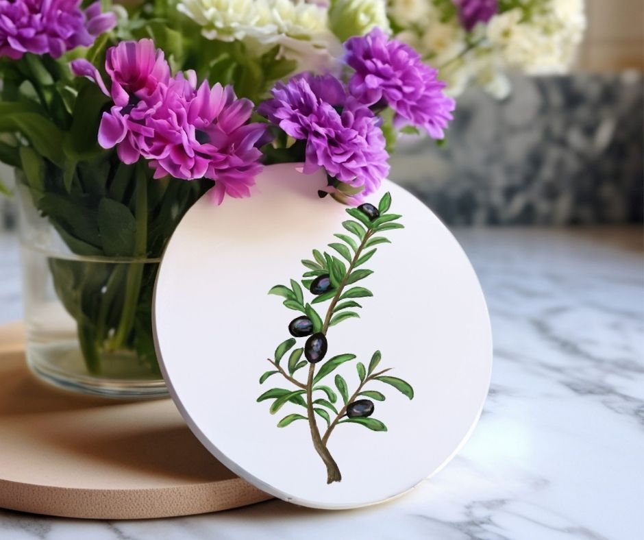 Olive Branch Ceramic Coaster - MerikaArt