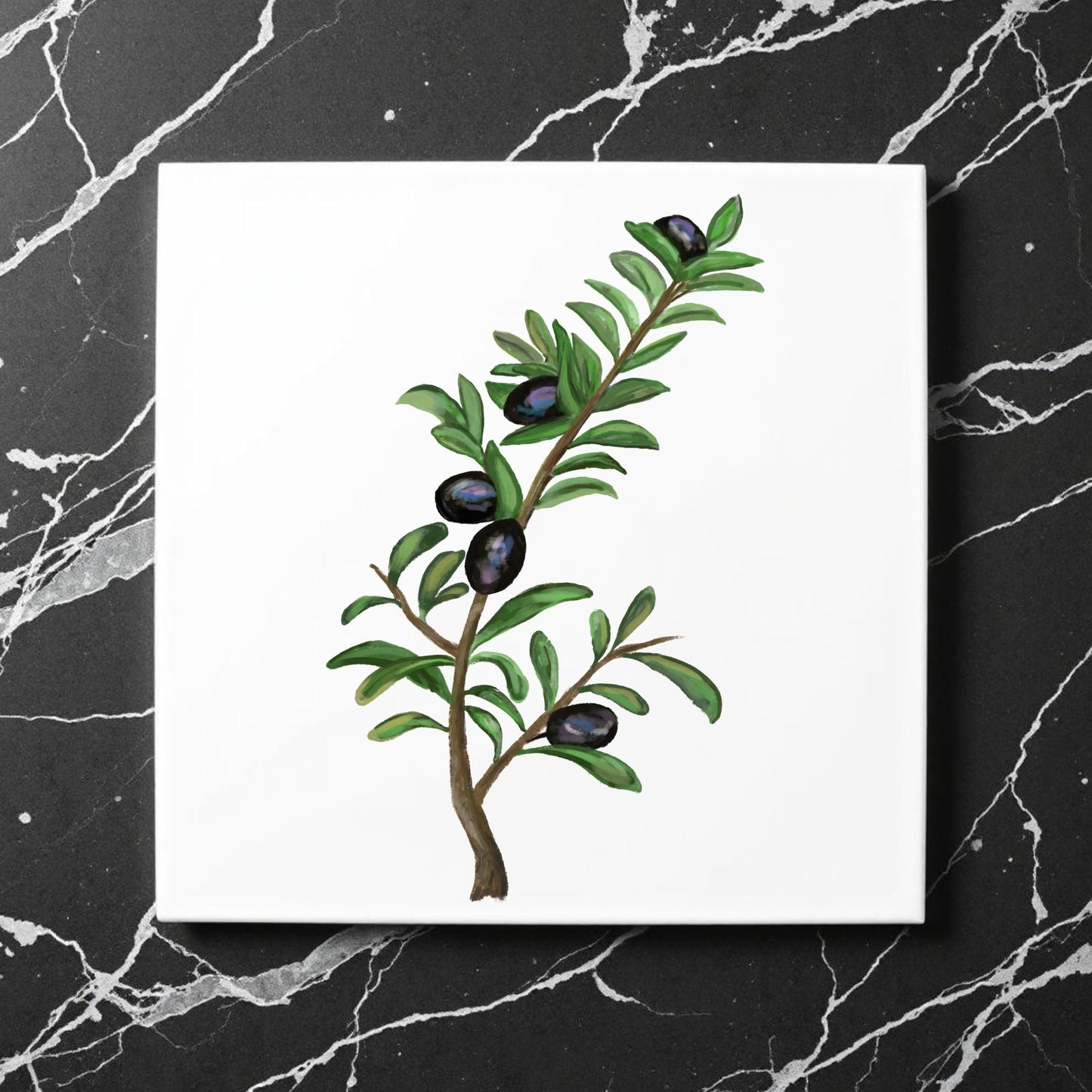 Olive Branch Ceramic Tile - MerikaArt