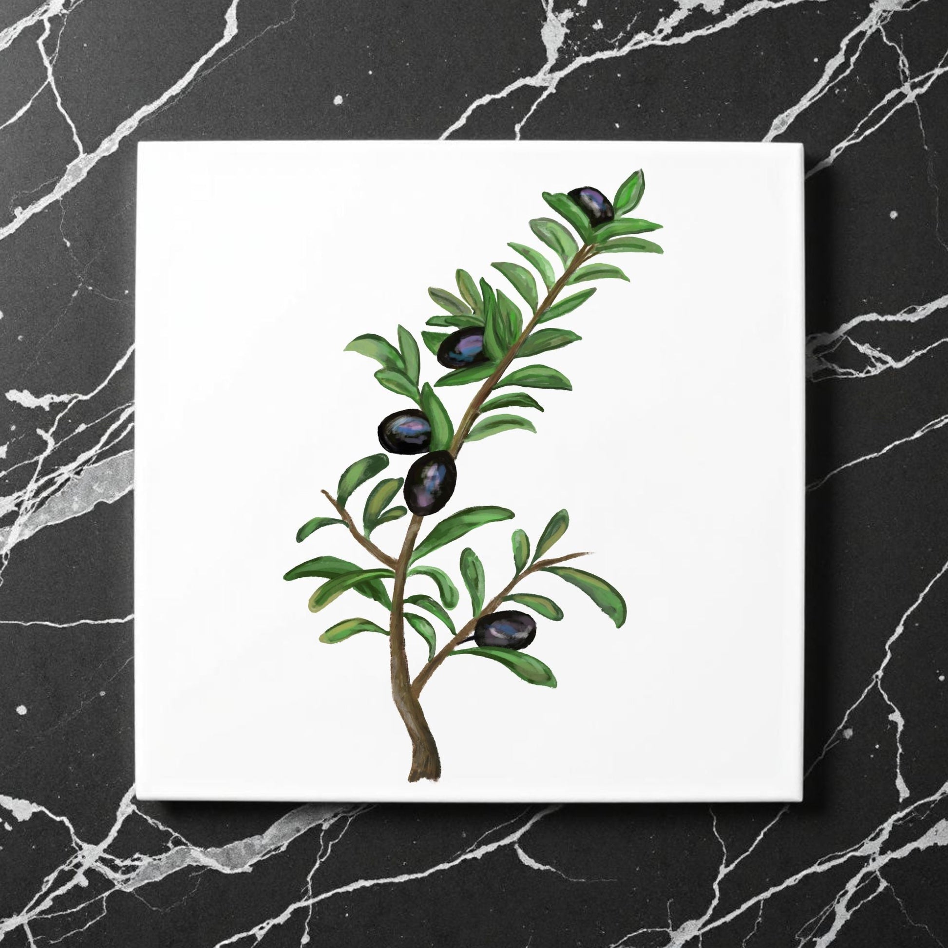 Olive Branch Ceramic Tile - MerikaArt