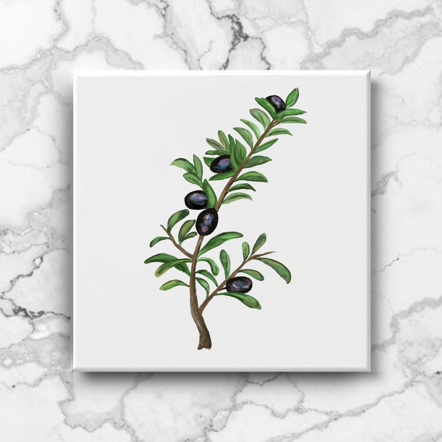 Olive Branch Ceramic Tile – Handcrafted Mediterranean Decor - MerikaArt