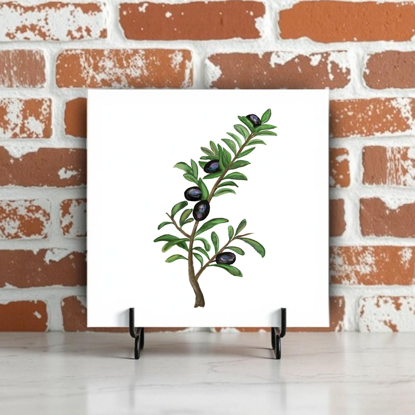 Olive Branch Ceramic Tile – Handcrafted Mediterranean Decor - MerikaArt