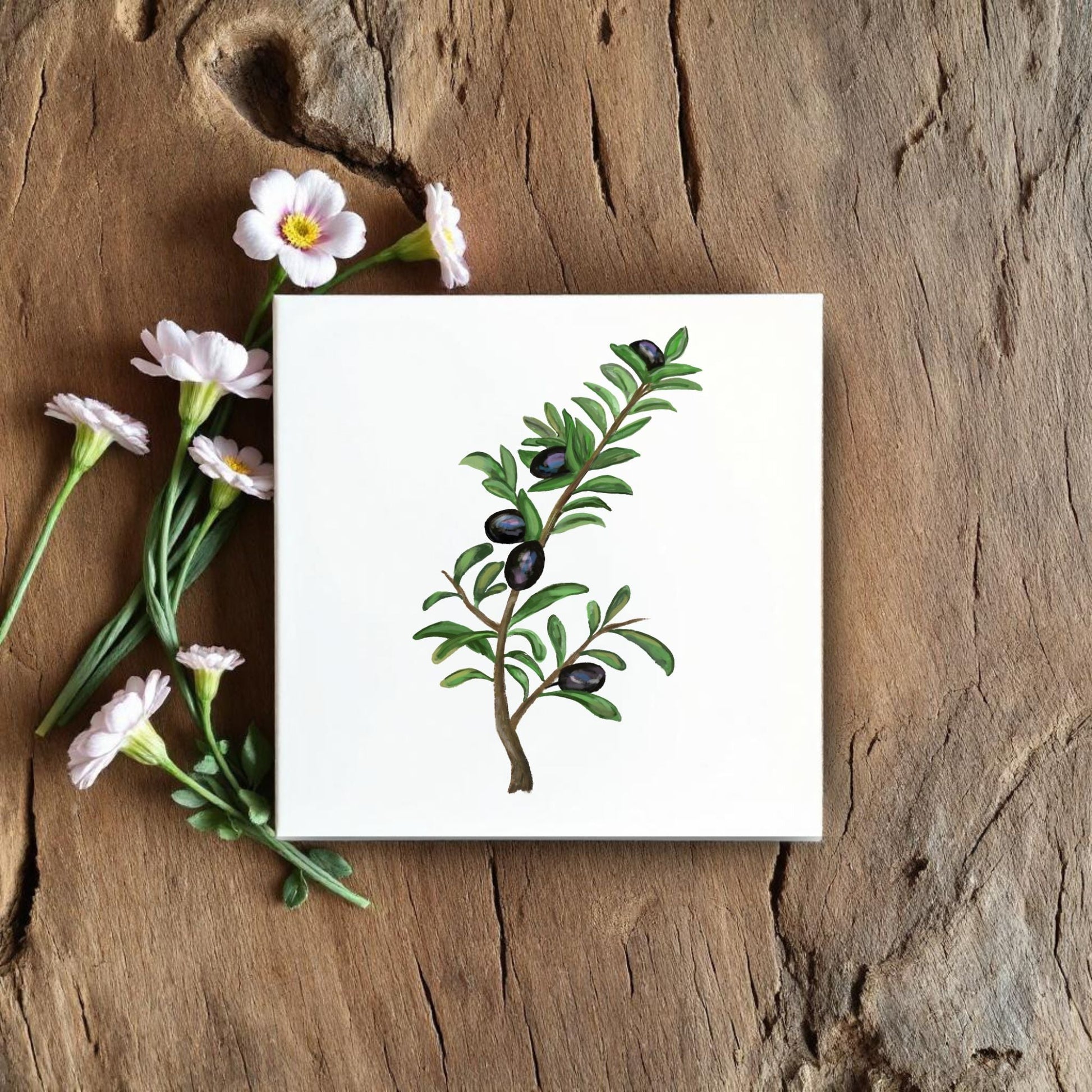 Olive Branch Ceramic Tile – Handcrafted Mediterranean Decor - MerikaArt