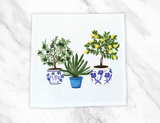Olive Lemon Aloe Plant Washcloth - MerikaArt