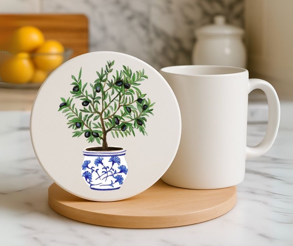 Olive Tree Ceramic Coaster - MerikaArt