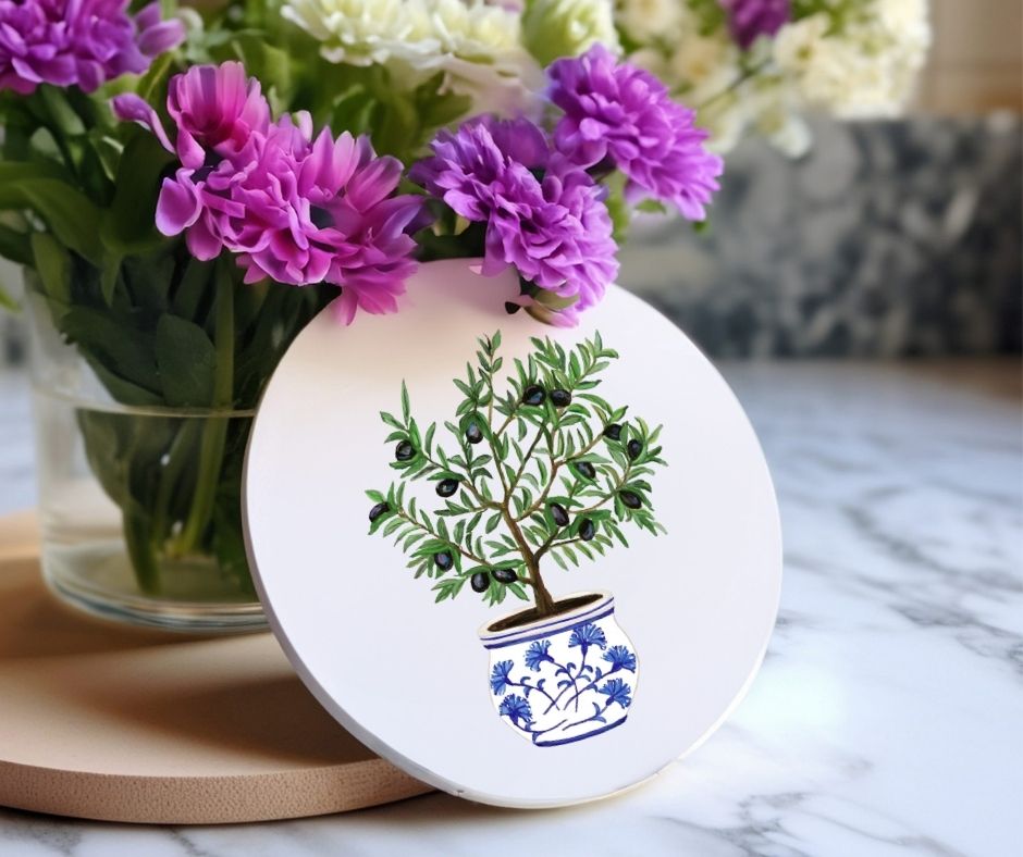 Olive Tree Ceramic Coaster - MerikaArt