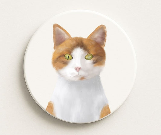 Orange and White Cat Ceramic Coaster - MerikaArt